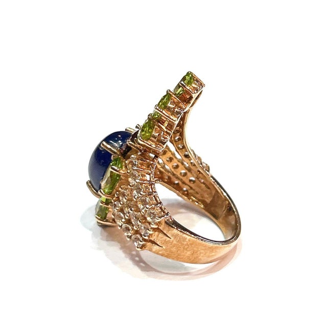 Gemstone Bochic "Orient" Vintage Blue Sapphire&Multi Gem Cocktail Ring 18K Gold & Silver For Sale - Image 7 of 18