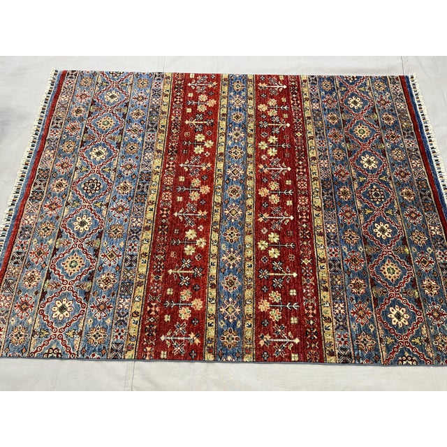 Textile Red and Blue Khorjin Saddlebag Design Wool Rug - 4'11" X 6'6" For Sale - Image 7 of 10