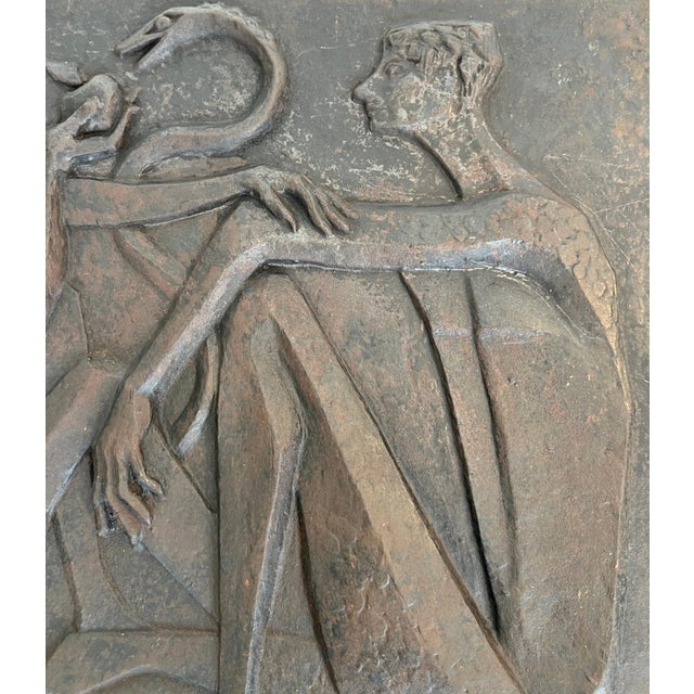 Black Modernist fireback depicting Adam and Eve, the apple and the serpent For Sale - Image 8 of 12