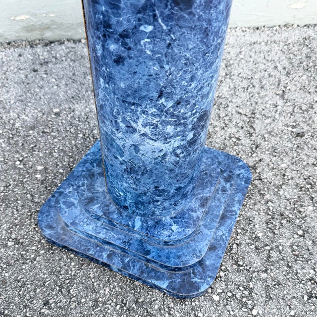 Vintage Postmodern Faux Blue Marble Architectural Pedestal Plant Stand For Sale - Image 4 of 5