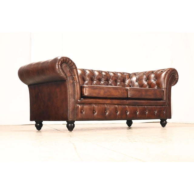 Chesterfield Style Brown Leather Sofa For Sale In Philadelphia - Image 6 of 18