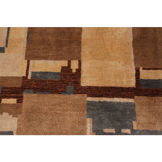 Textile Hand-Knotted Art Deco Rug Beige Brown Blue Cubist Pattern by Rug & Kilim For Sale - Image 7 of 9