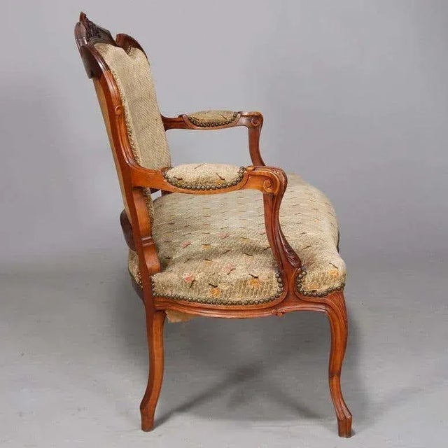 Antique French Louis XVI Carved Walnut Parlor Set, Settee and Armchairs - 3 Pieces For Sale - Image 9 of 13