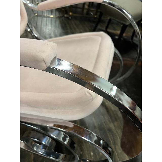 1970s 1970's Modernist Chrome Maison Jansen Style Hollywood Regency Rocking Chair With Pink Upholstery For Sale - Image 5 of 11