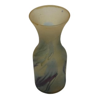 Israeli Originals Vintage Hand Painted Art Nouveau Glass Vase by Reuven, Marked For Sale