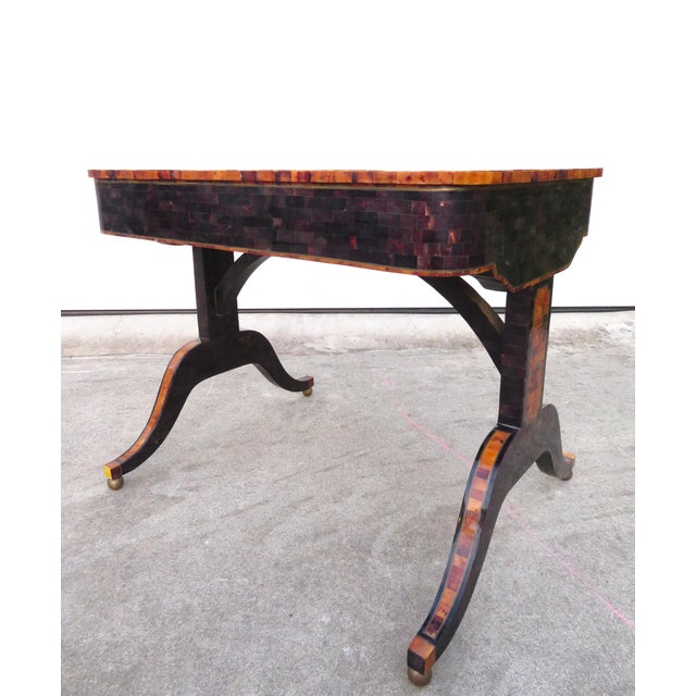 Maitland Smith Tessellated Faux Tortoise Shell / Penshell Writing Desk ~ Traditional Regency Style For Sale - Image 14 of 18