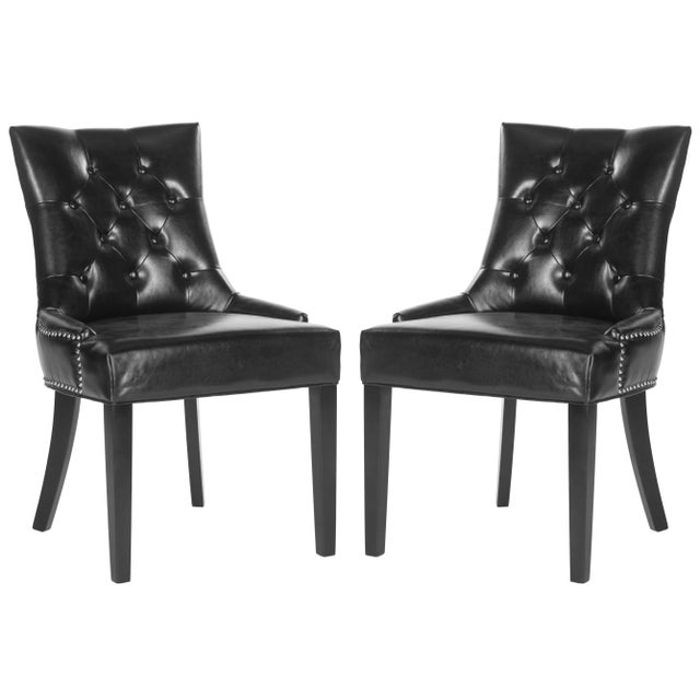 19''H Tufted Ring Chair With Silver Nailheads in Black & Espresso - a Pair For Sale - Image 9 of 9