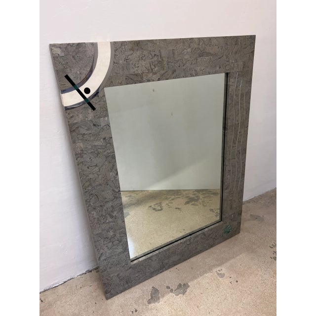 1990s Contemporary Tessellated Stone and Chrome Inlay Mirror by Oggetti For Sale - Image 5 of 12
