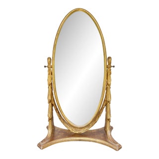 Vintage Hollywood Regency Italian Florentine Giltwood Cheval Mirror - 20th Century Neoclassical Design For Sale