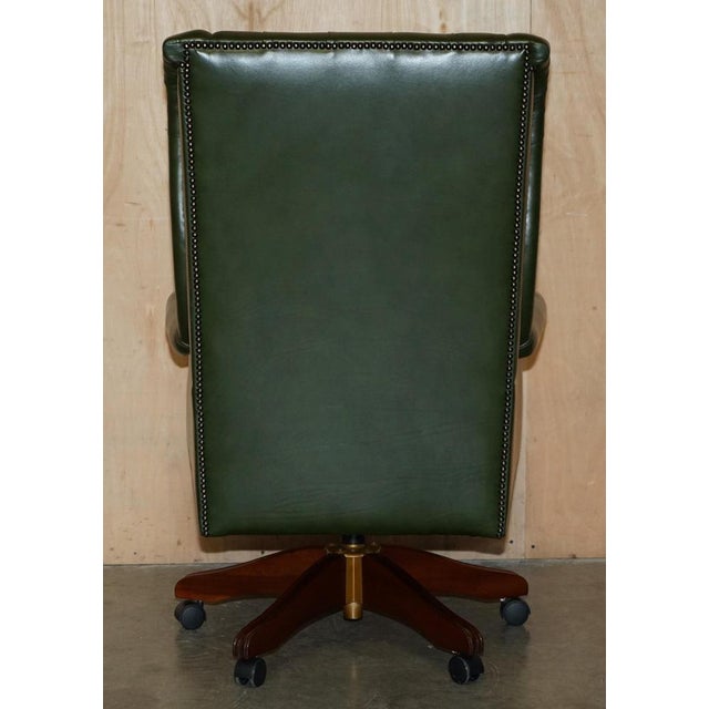 Chesterfield Wingback Swivel Chair in Green Leather For Sale - Image 12 of 18