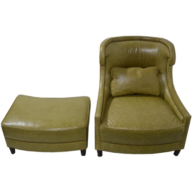 French Baker Furniture Jacques Garcia Leather Tuileries Lounge Chair With Ottoman For Sale - Image 3 of 12