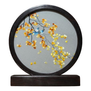 Double-Sided Suzhou Embroidery “Autumn Bird & Flower” Artwork – Handcrafted Silk Feng Shui Decor For Sale