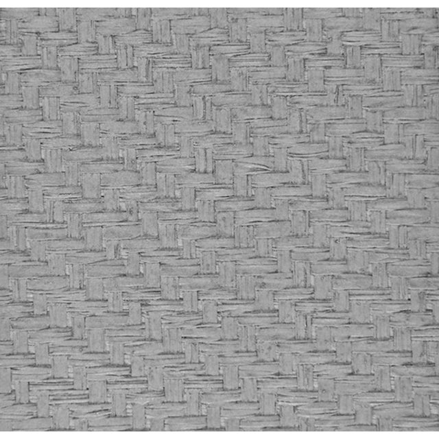 Contemporary Matthew Izzo Home Hattie Grey Linen Two Drawer Side Table With Grey Grasscloth Frame and Brass Accents For Sale - Image 3 of 3