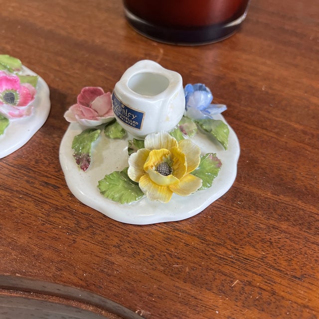 1970s Pair of Ceramic Floral Candlestick Holders For Sale - Image 5 of 5