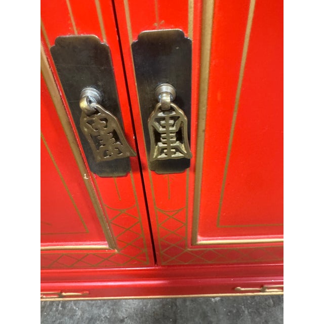 Hand Painted Red Lacquered Chinoiserie Cabinet For Sale - Image 10 of 12