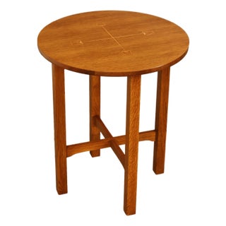 Stickley Mission Ellis Inlaid Round Oak Side Table For Sale