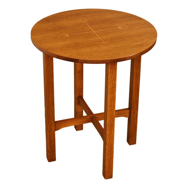 Stickley Mission Ellis Inlaid Round Oak Side Table For Sale