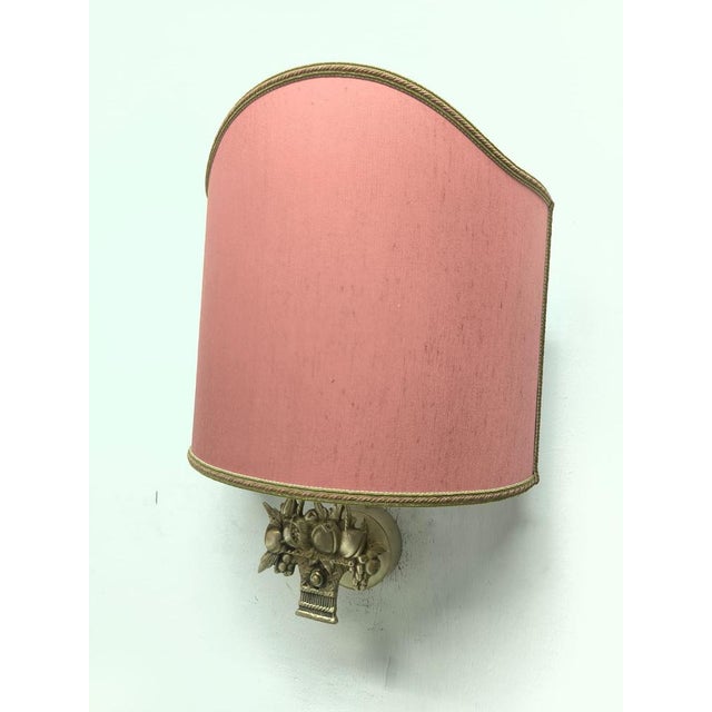 Fabric Fan Lampshade with Cast Fruit Decoration, 1950s For Sale - Image 6 of 11