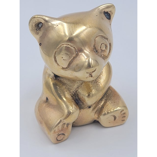 Seated Mid 20th Century Solid Brass Panda Figurine For Sale - Image 9 of 12