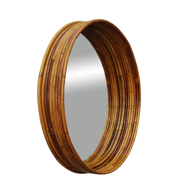 Brown Round Rattan Wall Mirror by Vivai del Sud, Italy 1960s For Sale - Image 8 of 8