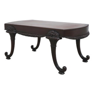 Vintage Leather Top Cornucopia Carved Mahogany Coffee Table For Sale