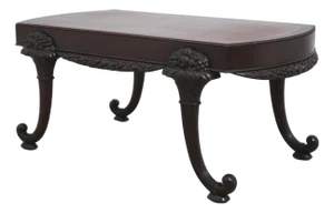 Vintage Leather Top Cornucopia Carved Mahogany Coffee Table