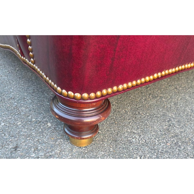 Vintage Hickory Chair English Style Oxblood Leather Loveseat With Brass Nailhead Trim For Sale - Image 11 of 14