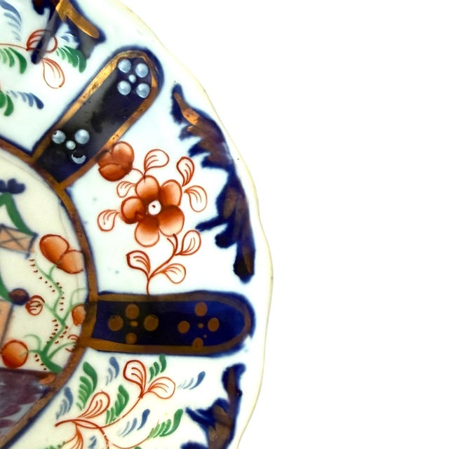 Set of Six Antique Gaudy Welsh Hand-Painted Saucers, Chinoiserie Landscape, English Pottery, C. 1820–1860 For Sale - Image 4 of 9