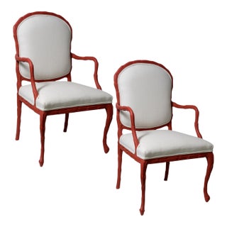 Pair Faux Bois Painted Upholstered Chairs