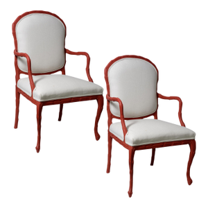 Pair Faux Bois Painted Upholstered Chairs