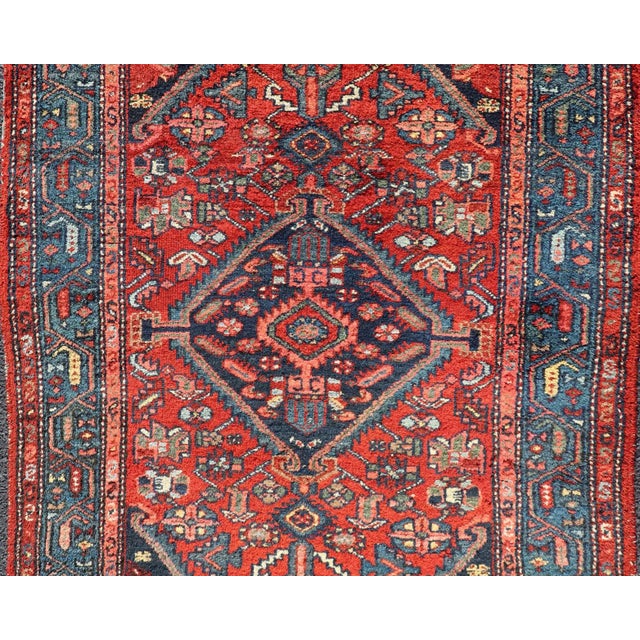 Antique Persian Hamadan Rug With Colorful Geometric Medallion Design For Sale - Image 4 of 5