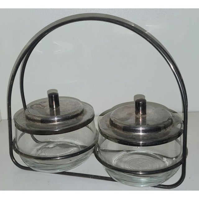 Mid-Century Modern Silver-Plated Jam Jars with Stand, Set of 3 For Sale - Image 3 of 4