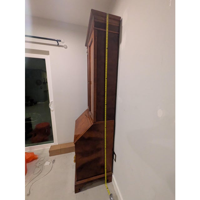 1980s George III-Style Burr Wood Secretry With Mirrored Doors and Fitted Interior For Sale - Image 14 of 16