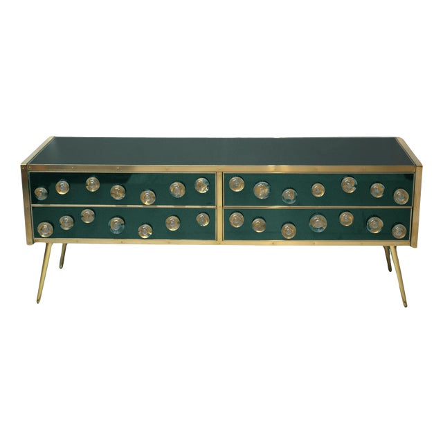 Birchwood Sideboard with Green Glass and Murano Spheres from Justfurnituress SRL For Sale