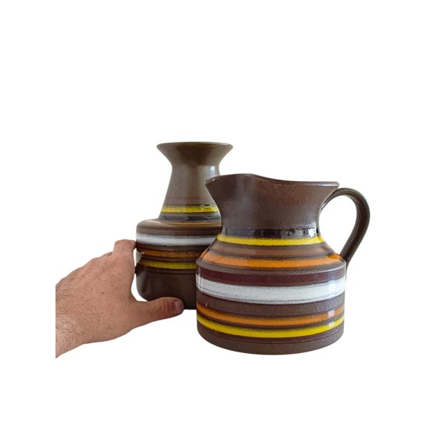 1960s Fascie Colorate Vase and Pitcher by Aldo Londi for Bitossi, Italy, 1960s, Set of 2 For Sale - Image 5 of 11