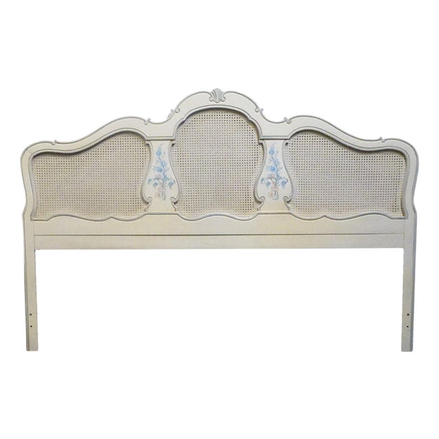 Thomasville Furniture Debussy Collection Off White Painted French Provincial King Size Caned Headboard 9455-456 For Sale