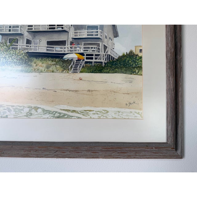 Green 1980’s Helen R. Shick Coastal Florida Beach House Landscape Watercolor on Paper Painting, Framed Under Glass For Sale - Image 8 of 12