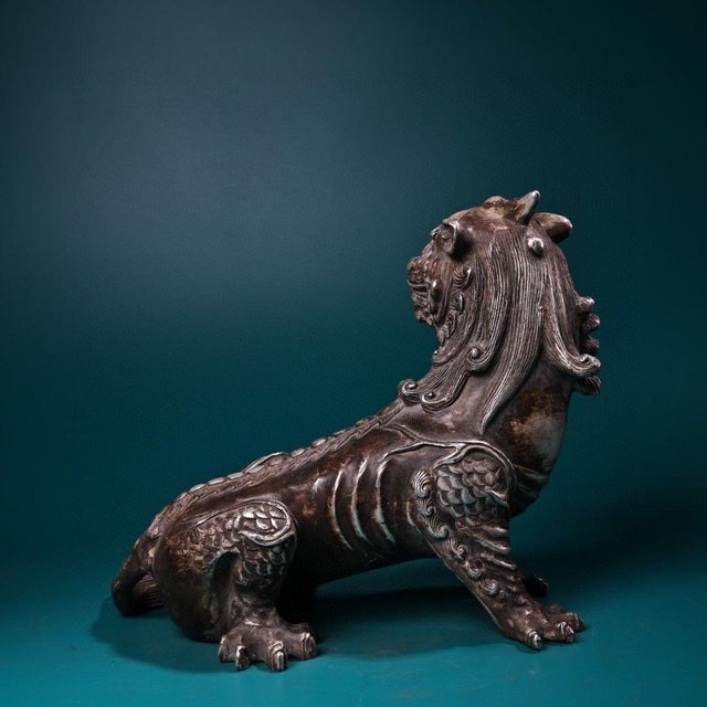 Mid 20th Century Vintage Silver-Inlaid Bronze Unicorn Figure - Mythical Beast Sculpture For Sale - Image 5 of 9