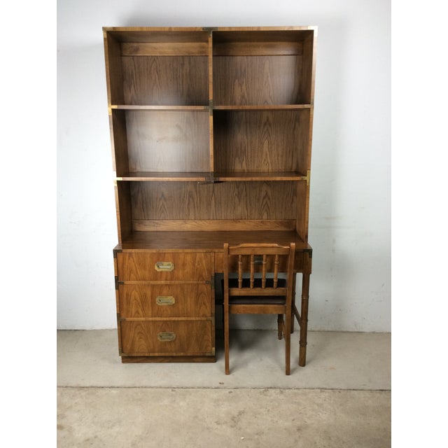 Mid Century Campaign Style Writing Desk With Shelving Unit For Sale - Image 16 of 18