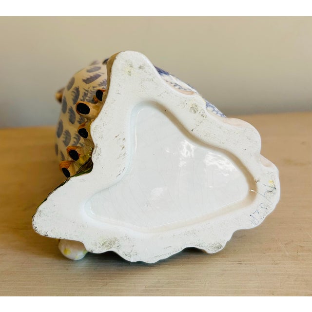 Vintage Mid Century Blue & White Hand Painted Ceramic Owl Pitcher For Sale - Image 11 of 11