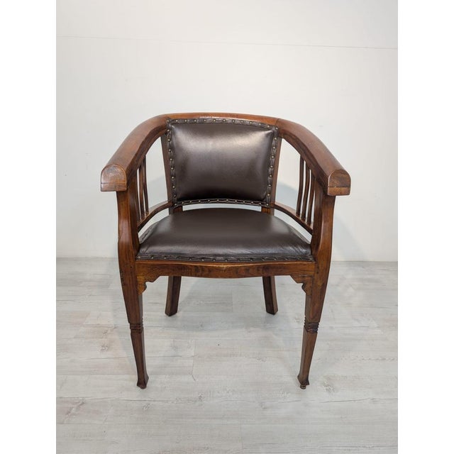 Interwar Wooden Office Chair in Natural Leather, 1890s For Sale - Image 15 of 15