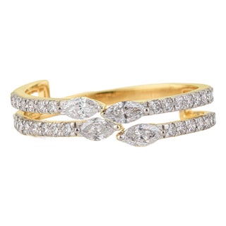 Marquise and Round Diamond Crisscross Double Band in 14k Yellow Gold Size 5 For Sale