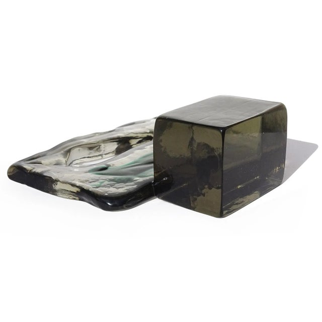Glass Vintage Murano Salviati Luciano Gaspari Smoky Gray and Green Italian Art Glass Abstract Sculpture For Sale - Image 7 of 9