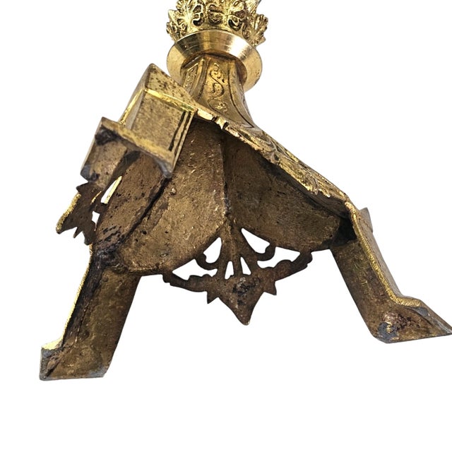 Early 20th Century Pair Brass Viollet-Le-Duc Candelabras Candlesticks For Sale - Image 5 of 12