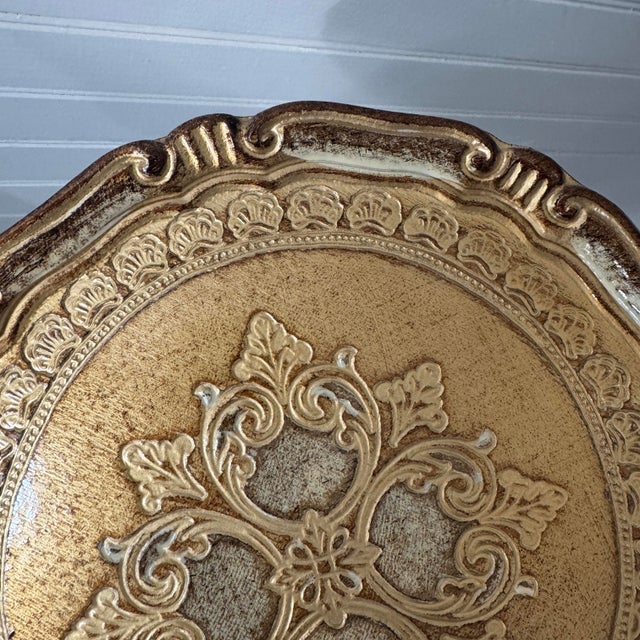 Gold Vintage Italian Florentine Gilt Wood Charger Plate by Sezzatini For Sale - Image 8 of 9