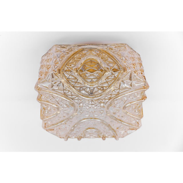 1960s Square 3D Amber Glass Flush Mount Lamp by Limburg, Germany, 1960s For Sale - Image 5 of 12