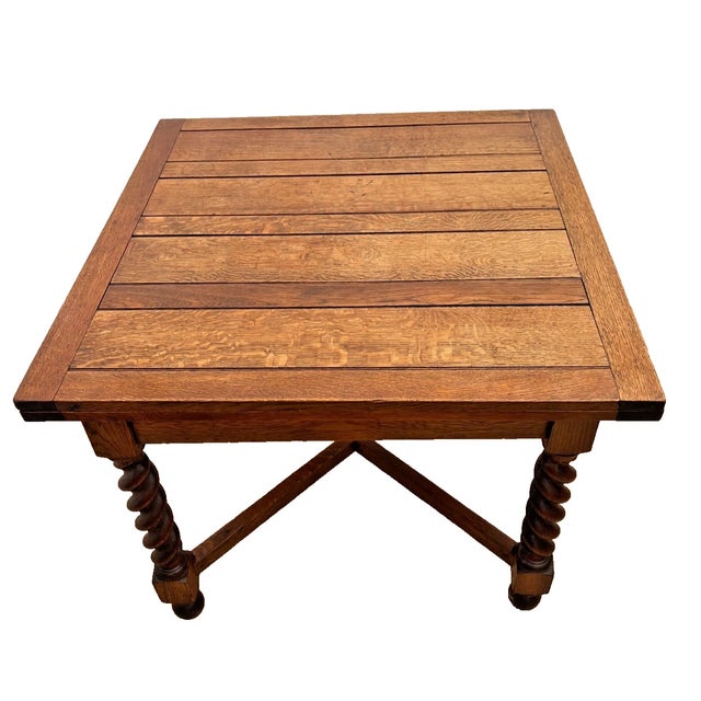 Antique Expanding Pub Kitchen Table Barley Twist Legs Quarter Sawn Tiger Oak For Sale - Image 9 of 14