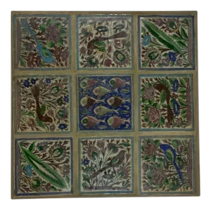 Vintage Hand-Painted Ceramic Tiles Wall Hanging