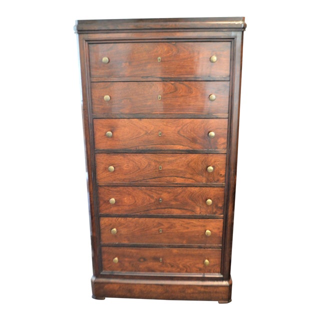 Rosewood Semainier Tall Chest With 7 Drawers France Circa 1900