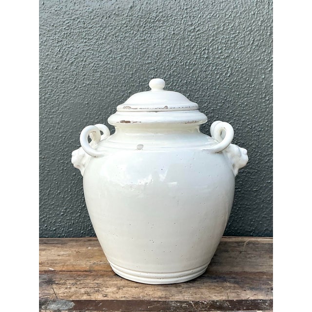 Vintage Glazed Ceramic Lidded Urn For Sale In West Palm - Image 6 of 12